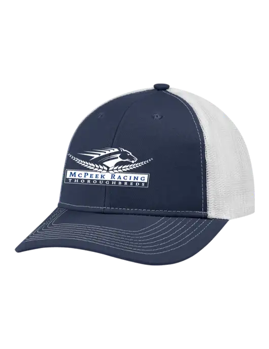 Snapback Ponytail Trucker Cap Navy w/White Mesh w/McPeek Racing Logo