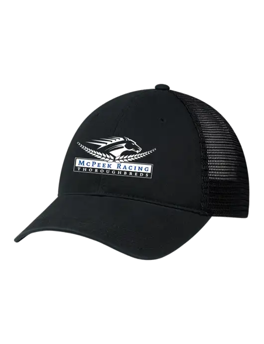 Richardson 111 Garment Washed Trucker Cap Black w/Black Mesh w/McPeek Racing Logo