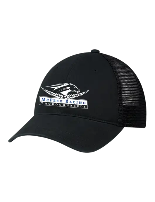 Richardson 111 Garment Washed Trucker Cap Black w/Black Mesh w/McPeek Racing Logo