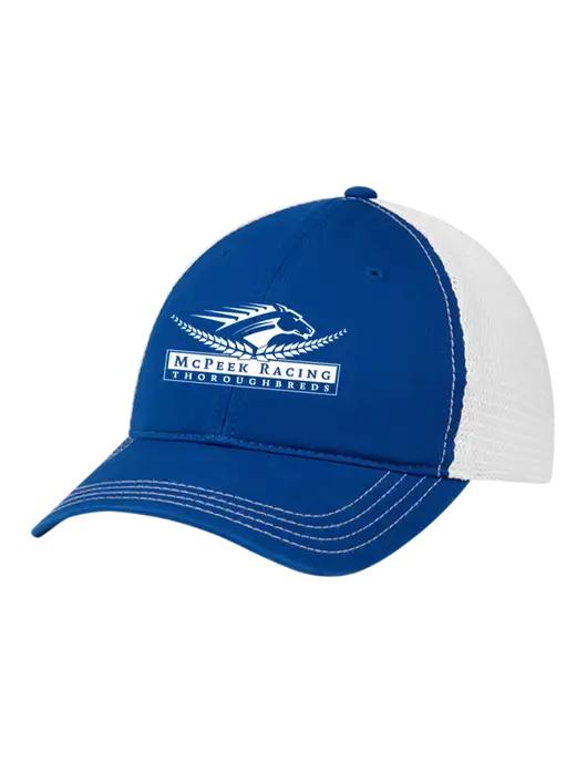 Richardson 111 Garment Washed Trucker Cap Royal w/White Mesh w/McPeek Racing Logo