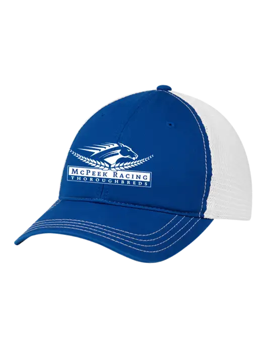 Richardson 111 Garment Washed Trucker Cap Royal w/White Mesh w/McPeek Racing Logo