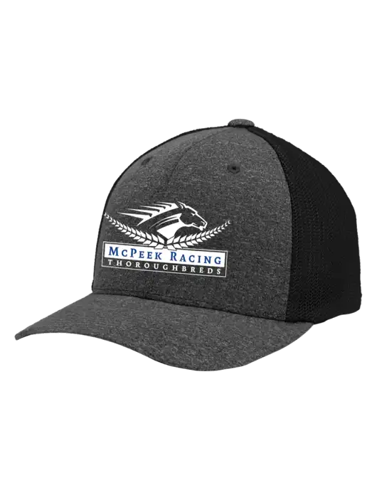 Flexfit Black/Dark Charcoal Heather Melange Mesh Back Trucker Cap w/McPeek Racing Logo