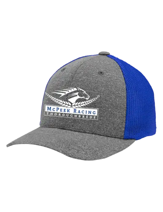 Flexfit Royal/Medium Grey Heather Melange Mesh Back Trucker Cap w/McPeek Racing Logo