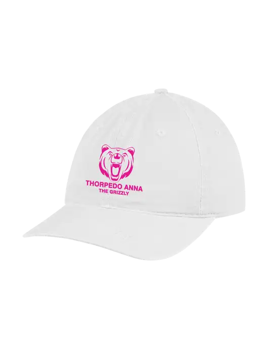 Garment Washed Unstructured Twill White Cap w/Thorpedo Anna Logo
