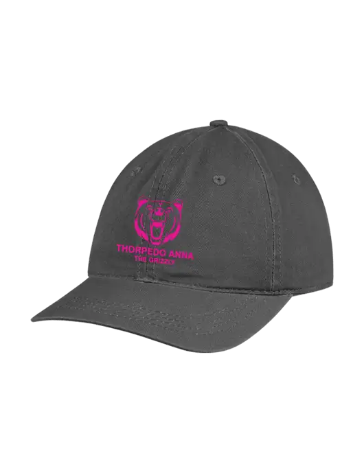 Garment Washed Unstructured Twill Charcoal Cap w/Thorpedo Anna Logo