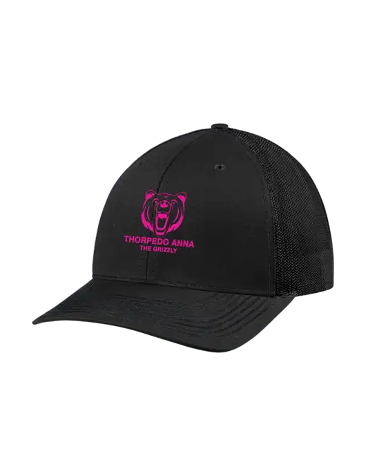 Richardson Adjustable Snapback Original 112 Trucker Cap Black w/Black Mesh w/Thorpedo Anna Logo