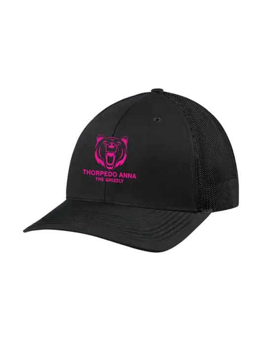 Richardson Adjustable Snapback Original 112 Trucker Cap Black w/Black Mesh w/Thorpedo Anna Logo