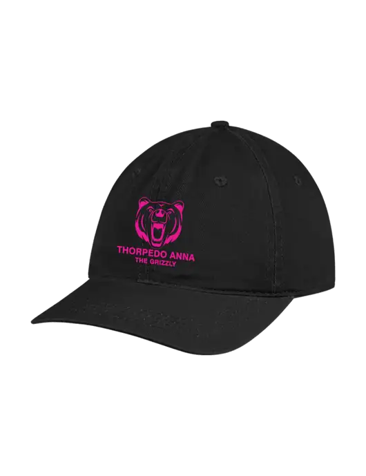 Garment Washed Unstructured Twill Black Cap w/Thorpedo Anna Logo