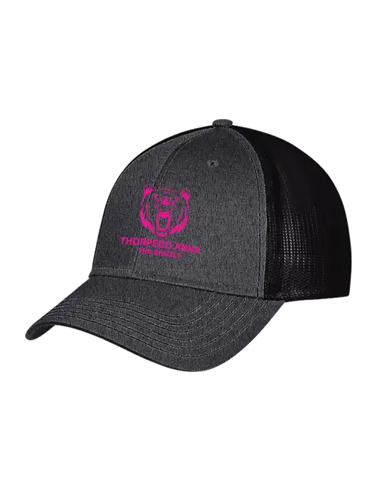 Charcoal Heather/Black Mesh Trucker Cap Snap Back w/Thorpedo Anna Logo