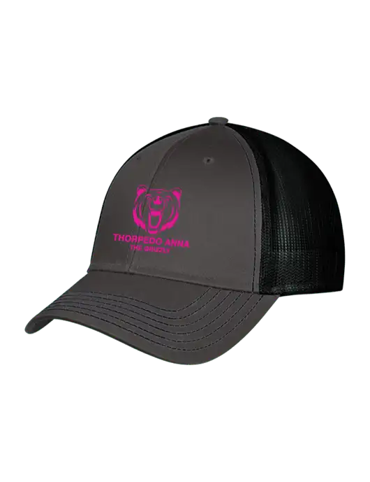 Charcoal & Black Mesh Trucker Cap Snap Back w/Thorpedo Anna Logo
