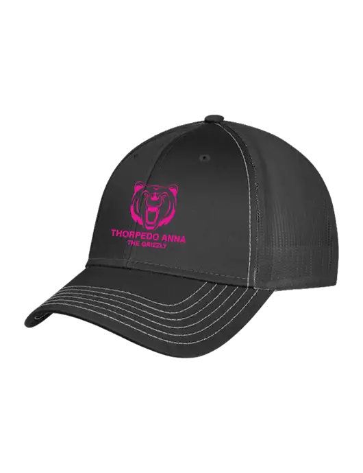 Charcoal Grey Mesh Trucker Cap Snap Back w/Thorpedo Anna Logo