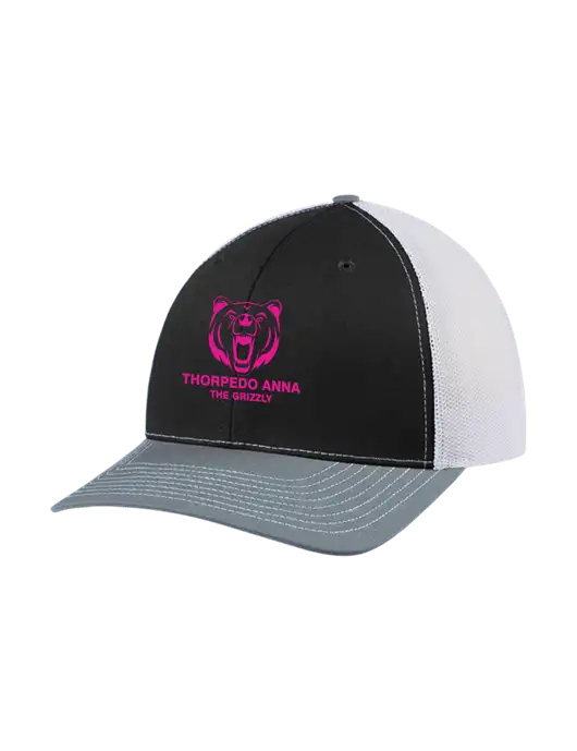 Richardson Adjustable Snapback Original 112 Trucker Cap Black/Light Heather Grey/White Mesh w/Thorpedo Anna Logo